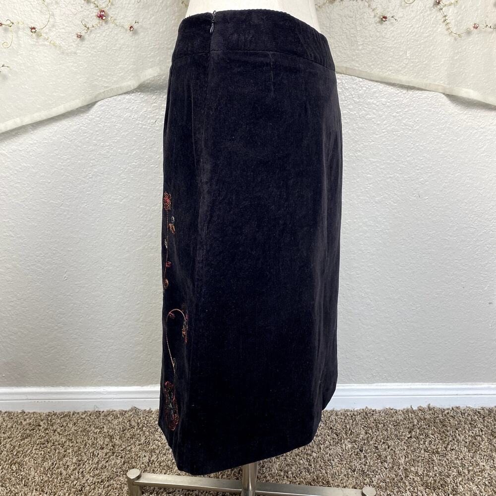 Ecologie Corduroy Embroidered Midi Skirt Cottagecore Coquette Whimsigoth Sz 6 - Picture 9 of 12